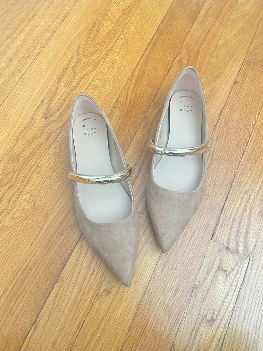 a new day Taupe Pointed Toe Mary Jane Flats with Gold Strap